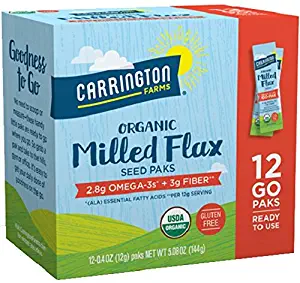 Carrington Farms Organic Milled Flax Seed, Gluten Free, USDA Organic, 12 Count Easy Serve Packets (Pack of 3)