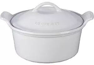 Le Creuset Stoneware Heritage Covered Round Casserole, 3-Quart, White