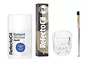 REFECTOCIL COLOR KIT- Natural Brown Cream Hair Dye+ Liquid Oxidant 3% 3.38 oz + Mixing Brush + Mixing Dish