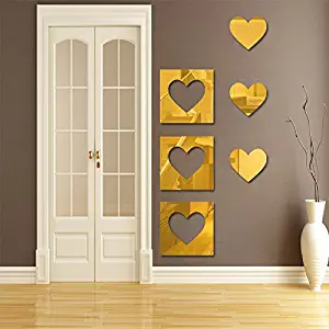 Wall Decals – Wall Décor – Mirror Wall Stickers – Heart Wall Decals – Gold Wall Décor - Heart Wall Stickers – Mirror Stickers - Gold Wall Decals – Wall Decals for Kids Rooms