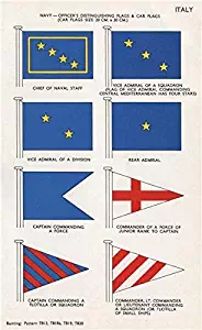 Italy Navy Officers Flags. Chief of Naval Staff. Vice Admiral. Commander - 1958 - Old Print - Antique Print - Vintage Print - Printed Prints of Italy