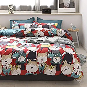 TOTORO Full Bed Set, Puppy Dog Print 3 Piece Duvet Cover Set with 1 Comforter Case and 2 Pillowcases, Super Soft Bedding for Kids Teens Adults