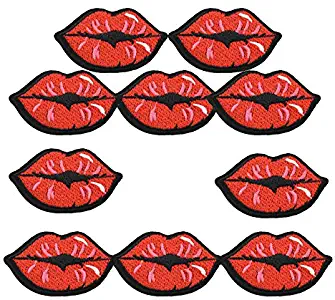 Yalulu 20Pcs Red Kiss Lips Embroidered Patch Iron on Sewing Applique Stickers Patch Clothes Jeans Bag DIY Decoration Patches