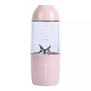 WBJLG Juicer Convenient Electric Mini Small Fruit and Vegetable Juicer USB Rechargeable Multi-Function Juice Vegetable Cup, 380Ml, 595G,Pink