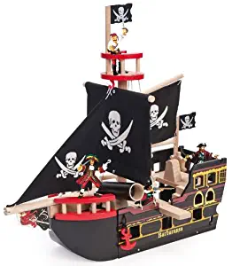 Le Toy Van Barbarossa Pirate Ship Set Premium Wooden Toys for Kids Ages 3 years & Up