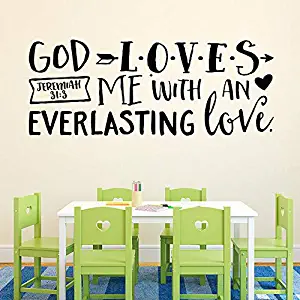 Decals Jeremiah 31:3 God Loves me with an Everlasting Love Bible Verse - Youth Room - Church Decor - Wall Decal - Vinyl Wall Decal Nursery