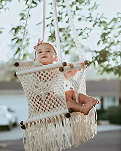 American Knit Latest Macrame Swing Chairs-Handmade Swing-Baby Swing Chair-Toddler Swing-Indoor Swing-Hammock Chair-Baby Hammock-Outdoor Swings (White)