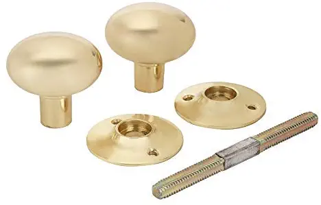A29 Solid Brass Door Knobs Set (2 Knobs + 2 Rosettes + 1 Spindle) Round Shape 2 Inch Dia. Drawer Kitchen Cabinets Dresser Cupboard Wardrobe Pulls Handles, Polished Lacquered Finish