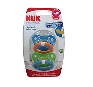 NUK Natural Shape Orthodontic Pacifiers, Latex, 6-18 Months Colors May Vary 2 ea