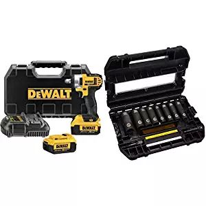 DEWALT DCF880HM2 20-volt MAX Lithium Ion 1/2-Inch Impact Wrench Kit with Hog Ring with DEWALT DW22812 1/2-Inch 10-Piece IMPACT READY Socket Set (SAE)