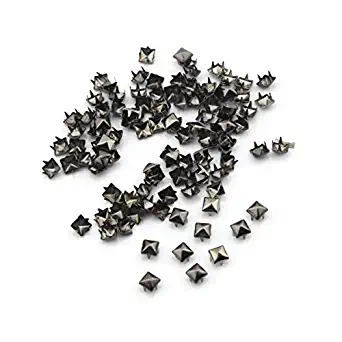 Trimming Shop 100 Spike Square Studs Rivets in Silver/Nickel for Leather Clothing Bags Jeans Craft Punk Pyramid Studs for Embellishment 8mm Gun Metal/Black