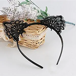 AKOAK Sexy Lovely Women Fashion Lace Cat Ears Headband Hair Accessories, Black