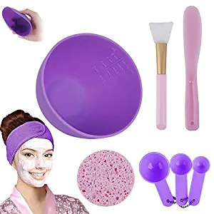 Facemask Mixing Bowl Set, Anmyox DIY Face mask Mixing Tool Kit with Silicone Mask Bowl, Face Mask Brush, Measuring Spoons, Mask Spatula, Makeup Headband and Exfoliating Sponge (8-IN-1)