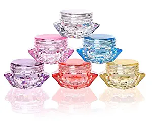 DNHCLL 24PCS 5Gram/5ML Diamond Cream Box, Mix-Color Cosmetic Sample Empty Container Plastic Clear Cosmetic Pot Jars for Eye Shadow, Nails, Powder, Jewelry(8 Colors mixed)