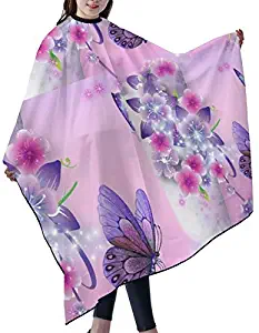 KXT Purple Butterflies and Flowers Haircut Apron Cape for Hair Cutting Hair Perming Hair Coloring Hair Styling for Hairdresser Beautician Adult Women Men 55 X 66 in