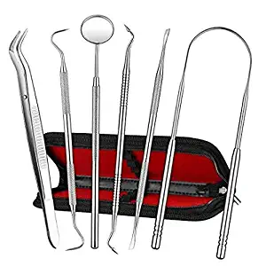 Dental Tools, ElleSye 6 PACK Dental Pick, Stainless Steel Dental Kit Set,Tongue Cleaner Mouth Mirror for Personal Oral Care & Pet Use
