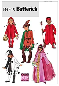 Butterick B4319 Boy's and Girl's Devil, Jester, Princess, Robin Hood, and Little Red Riding Hood Kid's Halloween Costume Sewing Patterns, S-XL