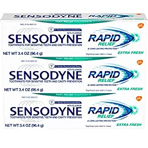 Sensodyne Rapid Relief Sensitivity Toothpaste, Extra Fresh, 3.4 ounce (Pack of 3)