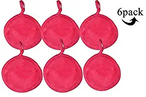 Sinland Microfiber Makeup Remover Pads Reusable Face Cloth Soft Facial and Skin Care Wash Cloth Puff 6 Pack Round 4.7Inch Dark Pink