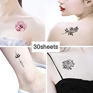 Temporary Tattoos for Women - Rose Feather Animals Written Words Flowers and Butterfly Body Stickers Waterproofing (style 1)