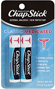 Chapstick Classic Medicated Lip Balm & Skin Protectant Tube, Relieves Chapped Lips, 0.15 Ounce Each (1 Blister Pack of 2 Sticks), 2 Count (Pack of 1)