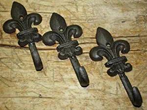 JumpingLight 6 Cast Iron Antique Style Rustic Fleur De Lis Coat Hooks Hat Hook Rack Towel #6 Cast Iron Decor for Vintage Industrial Home Accessory Decorative Gift