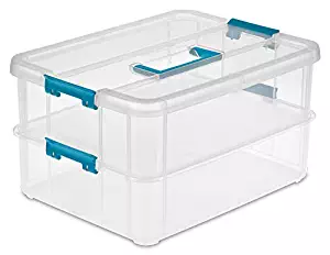 Sterilite 1427CLR Stack & Carry - 2 Layer Box, Clear Lid & Blue Handle, See-through layers