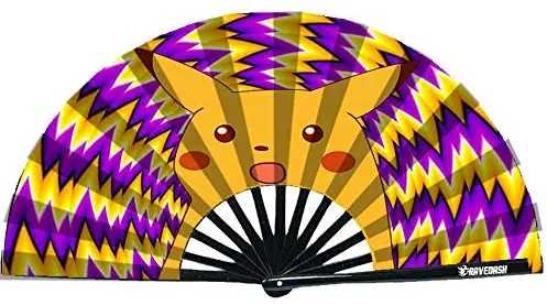 Ravedash Rave Fan - Surprised Pika - 33cm - Loud Clack Festival Fans, Festival Fan, Club Fan, Bamboo Fan - for Events, Dance, Performance, Festivals