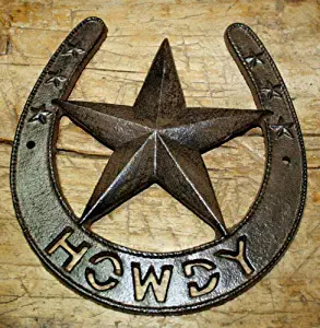 JumpingLight Cast Iron Antique Style Howdy Horseshoe Plaque Sign Rustic Ranch Wall Decor Star Cast Iron Decor for Vintage Industrial Home Accessory Decorative Gift