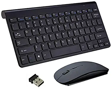 2.4G 12 Inch Wireless Keyboard and Mouse Mini Multimedia Keyboard Mouse Combo Set for Notebook Laptop Mac Desktop PC TV Office Supplies (Black)