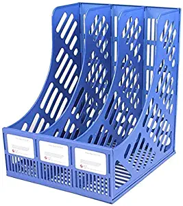 velocidad File Sorter Organizer 3 Sections Sturdy Plastic Magazine Holder Frames File Dividers Cabinet Rack Paper Document Office School Desk Organiser for Home and OfficeBlue, 23x26x30cm