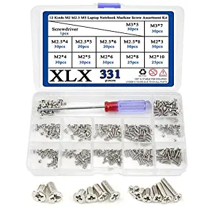 XLX 335PCS 12 Kinds M2 M2.5 M3 Laptop Notebook Machine Screw Set Stainless Flat Cross Recessed Pan Head Screw Assortment Kit with A Screwdriver Computer Accessory Screw Replacement Repair Kit