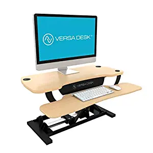 VersaDesk Power Pro - 36" Electric Height-Adjustable Desk Riser - Sit to Stand Desktop with Keyboard Tray - Maple