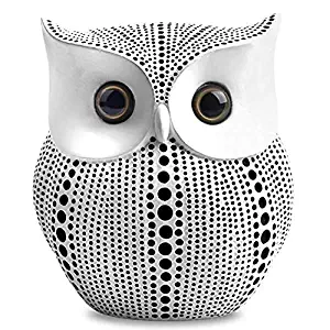 TIPPOMG Owl Statue (White) Small Animal Figurines for Home Decor，Bird Statue，Animal Statue ，Living Room Bedroom Office Decoration - Western Dots Collection (White)