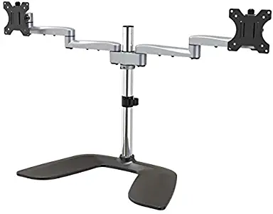 StarTech.com Dual Monitor Stand - Ergonomic Desktop Monitor Stand for up to 32" VESA Displays - Free-Standing Articulating Universal Computer Monitor Mount - Adjustable Height - Silver (ARMDUALSS)
