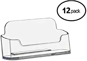 T'z Tagz Brand 12 Pack - Plastic Desktop Business Card Holder Display (Style B 12 Pack, Clear)