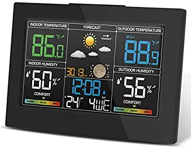 Geevon Weather Station Wireless Indoor Outdoor Thermometer Temperature Alert Comfort Level Barometer Alarm Clock Weather Forecast Easy to Set Diamond Base