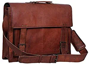 Leather Briefcase for Men and Women 18 inch Handmade Leather Messenger Bag for Laptop Best Computer Satchel School Distressed Bag by Komal's Passion Leather (Single Pocket)