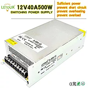 DC 12V Power Supply 40A AC 96V-240V Converter DC Adapter Universal Regulated Switching Power Supply 12Volt 500W LED Power Supply for LED Strip,CCTV, Radio, Computer Project(12V 40A 480W)