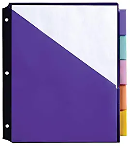 Office Depot Brand Double Pocket Insertable Plastic Divider, 5-Tab, 9 1/2" x 11 1/4", Assorted Colors