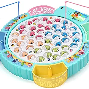Fishing Game Toy Pole and Rod Fish Board Rotating with Music Includes 45 Fish and 4 Fishing Poles Fine Motor Skill Training Great Birthday for Children Kids Toddles Boys Girls