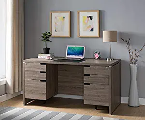Benzara Wooden Desk with Locking Drawers, Brown