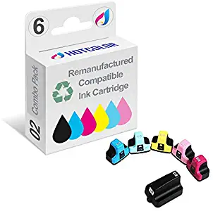 HOTCOLOR Remanufactured Ink Cartridge Replacement for HP 02 Work for HP PhotoSmart C5140 C5150 C5180 C6150 C6240 C6250 Printer (Black, Cyan, Magenta, Yellow, Light Cyan, Light Magenta, 6-Pack)