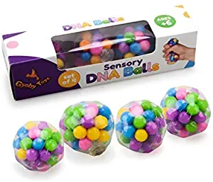 GYOBY DNA Stress Balls [4 Pack] - Squeezing Stress Relief Ball for Kids & Adults - Stress Squishy Toys for Autism, ADHD, Bad Habits - Sensory Rubber Ball