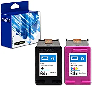 ESTON Remanufactured Replacements for HP 64XL Black & Tri-Color Ink Cartridges, 2 Cartridges (N9J91AN N9J92AN) for HP Envy Photo 6252 6255 6258 7155 7158 7164 7855