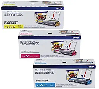 Brother Genuine TN221C, TN221M, TN221Y Color Laser Cyan, Magenta and Yellow Toner Cartridge Set