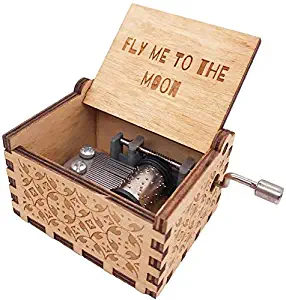 SIQI Fly Me to The Moon 18 Note Hand Crank Wood Music Box Antique Engraved Halloween Christmas Birthday Anniversary Musical Gifts Collections Home Office Decorations, Plays Fly Me to The Moon