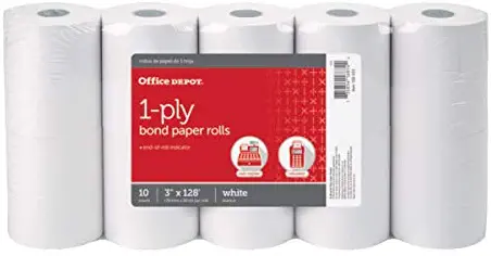 Office Depot 1-Ply Paper Rolls, 3in. x 128ft, White, Pack of 10, 109023