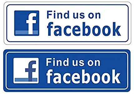 Outdoor/Indoor (2 Pack) 9" X 3" FIND US ON FACEBOOK Sign Blue & White Sticker Decal - For Business Store, Shop, Cafe, Office, Restaurant, Car Vehicle - Back Self Adhesive Vinyl