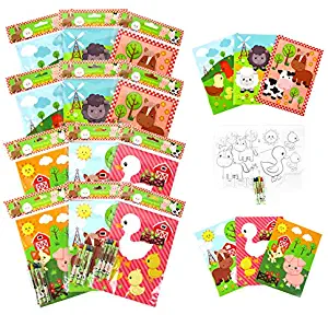 Farm Animals Coloring Books with Crayons Party Favors Set of 12